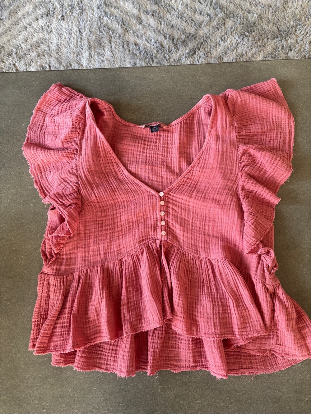 American Eagle Outfitters Rose Pink Ruffle Gauze Blouse